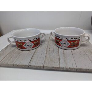 Tabasco Hot Sauce Soup Chili 2 Handled Mug Bowl McIlhenny Co 12 Oz. Set of 2